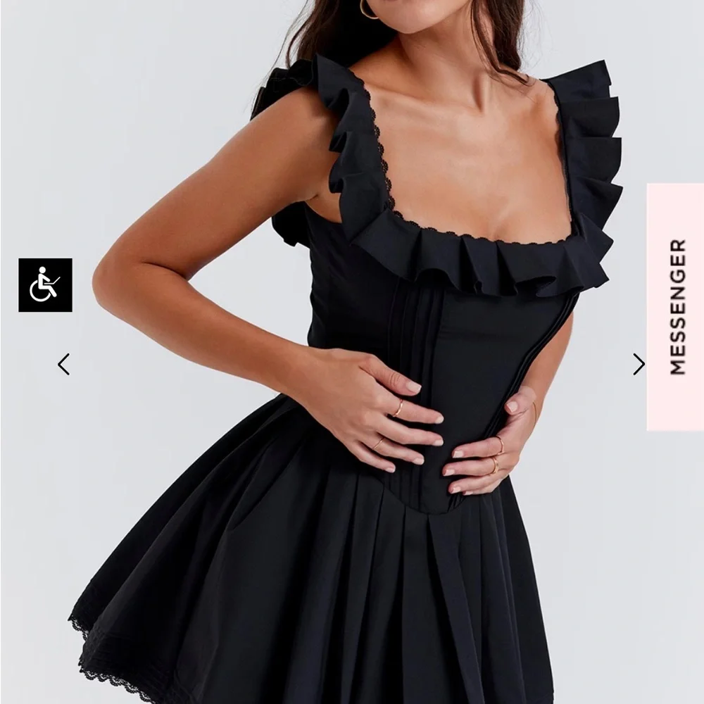 House of CB JEMIMA Black Pin Tuck Pleated Dress